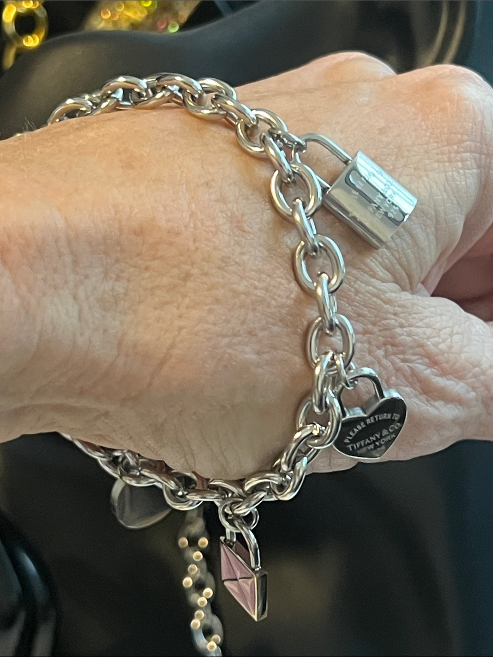 Up Cycled Silver Charm Bracelet with Heart Padlock and Charms